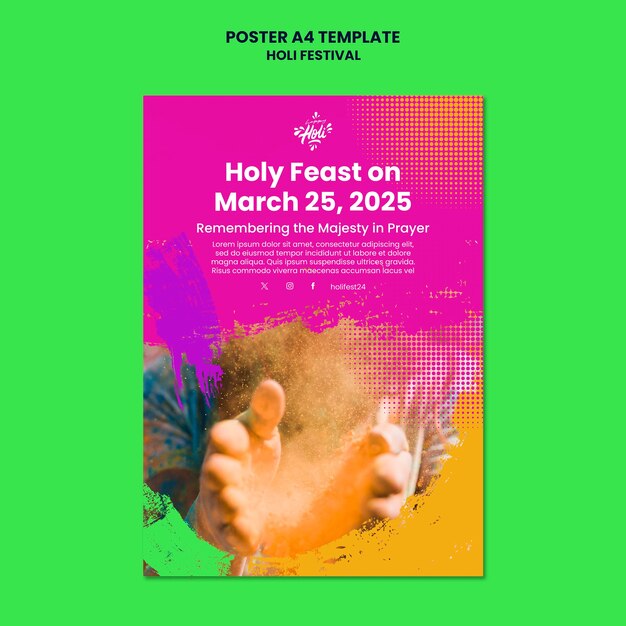 Modello di poster per la celebrazione del festival Holi