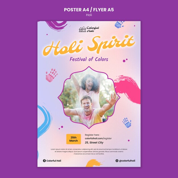 Modello di poster per la celebrazione del festival Holi