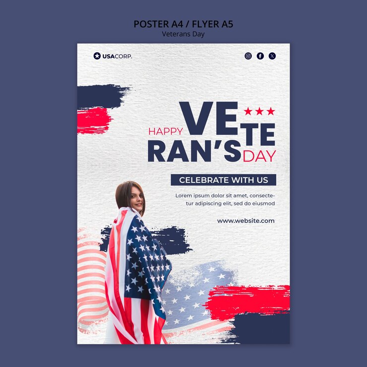 PSD gratuito modello di poster per la celebrazione del giorno dei veterani