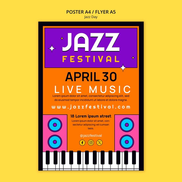 Modello di poster per la celebrazione del giorno del jazz.