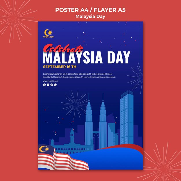 Modello di poster per la celebrazione del giorno della malesia