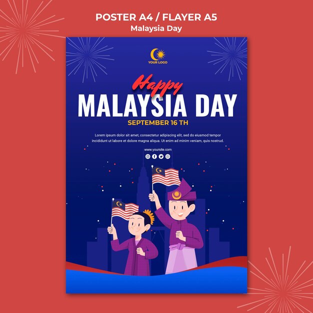 Modello di poster per la celebrazione del giorno della malesia