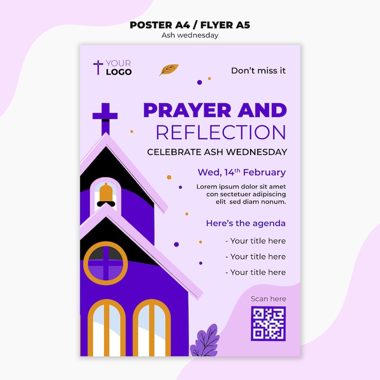 PSD gratuito modello di poster per la celebrazione del mercoledì delle ceneri
