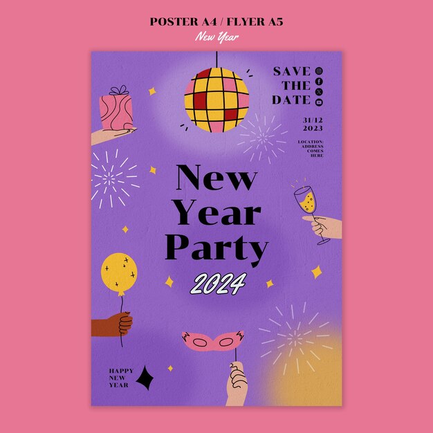Modello di poster per la celebrazione del nuovo anno 2024