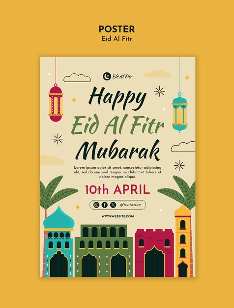 Modello di poster per la celebrazione dell'Eid al fitr