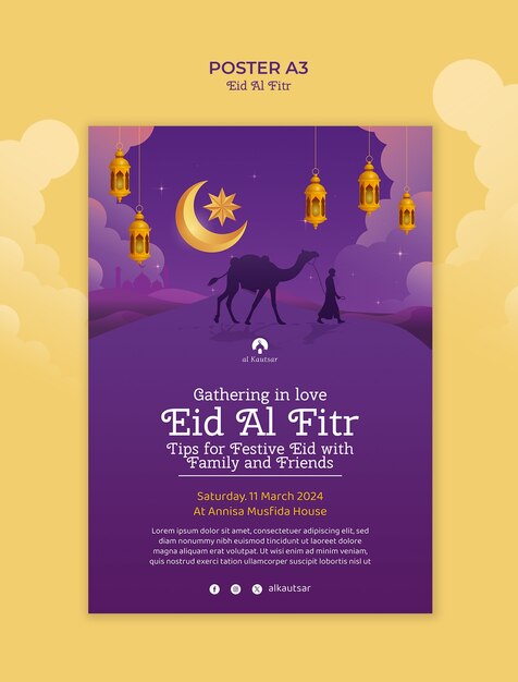 Modello di poster per la celebrazione dell'Eid al fitr
