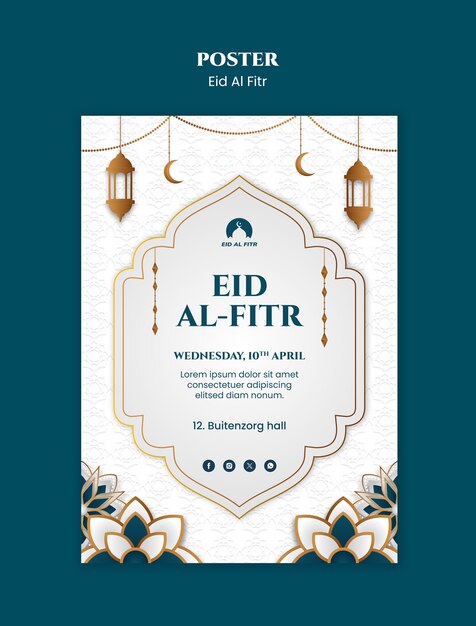 Modello di poster per la celebrazione dell'Eid al fitr