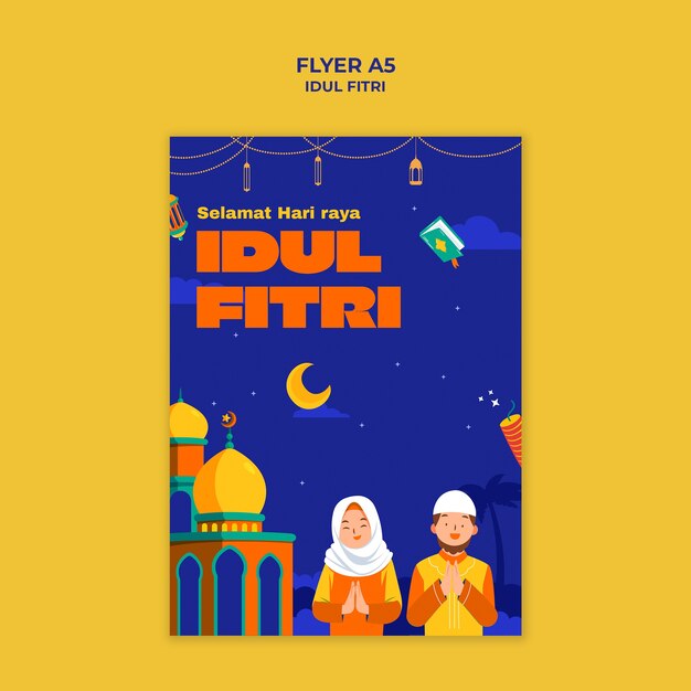 Modello di poster per la celebrazione dell'Eid al fitr