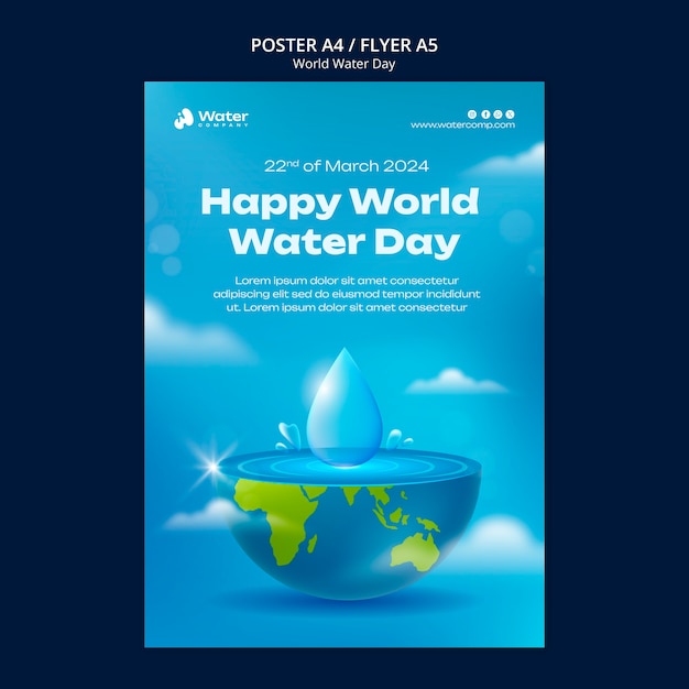 Modello di poster per la celebrazione della Giornata Mondiale dell'Acqua