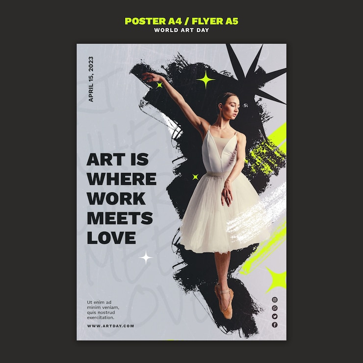PSD gratuito modello di poster per la celebrazione della giornata mondiale dell'arte