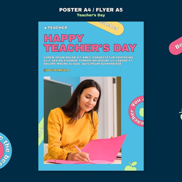 Modello di poster per la festa dell'insegnante di design piatto