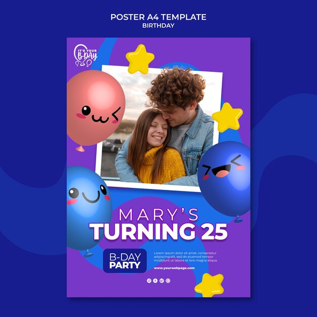 Modello di poster per la festa di compleanno con palloncini divertenti