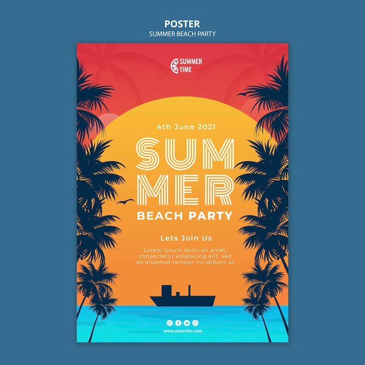 PSD gratuito modello di poster per la festa in spiaggia estiva