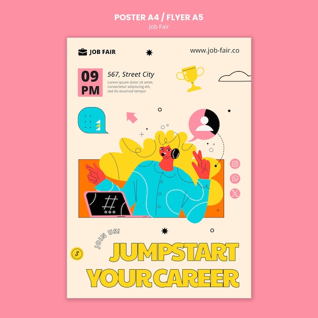 Modello di poster per la fiera del lavoro flat design