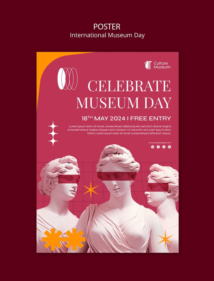 PSD gratuito modello di poster per la giornata internazionale dei musei