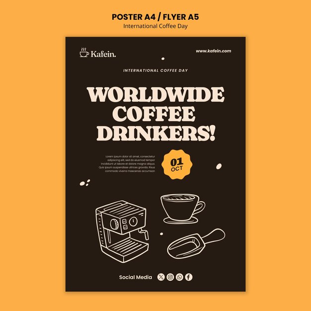 Modello di poster per la Giornata internazionale del caffè
