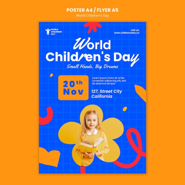 Modello di poster per la giornata mondiale dei bambini dal design piatto