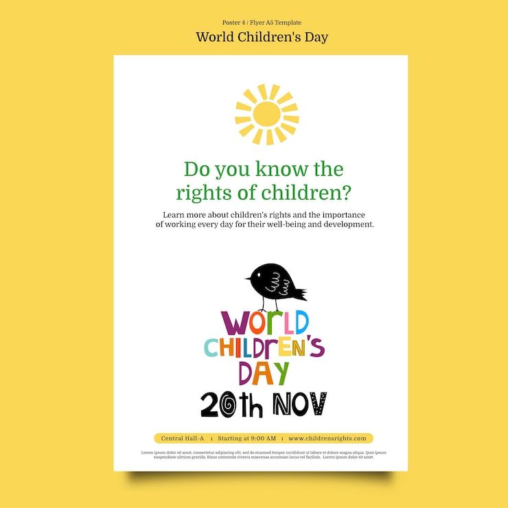 PSD gratuito modello di poster per la giornata mondiale dei bambini dal design piatto