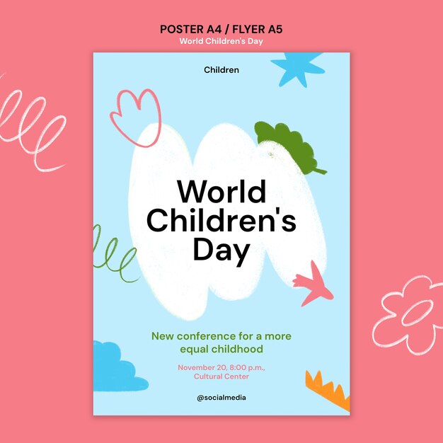 Modello di poster per la giornata mondiale dei bambini dal design piatto