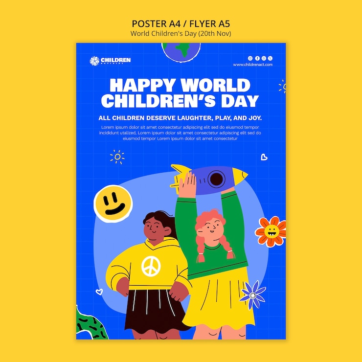 PSD gratuito modello di poster per la giornata mondiale dell'infanzia