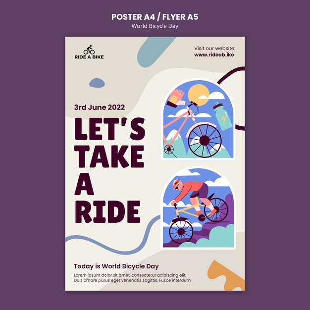 Modello di poster per la giornata mondiale della bicicletta dal design piatto