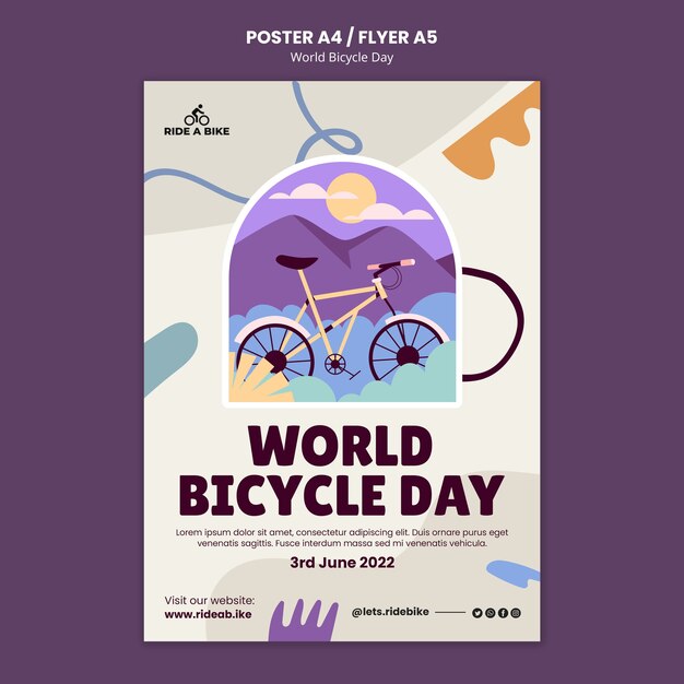 Modello di poster per la giornata mondiale della bicicletta dal design piatto