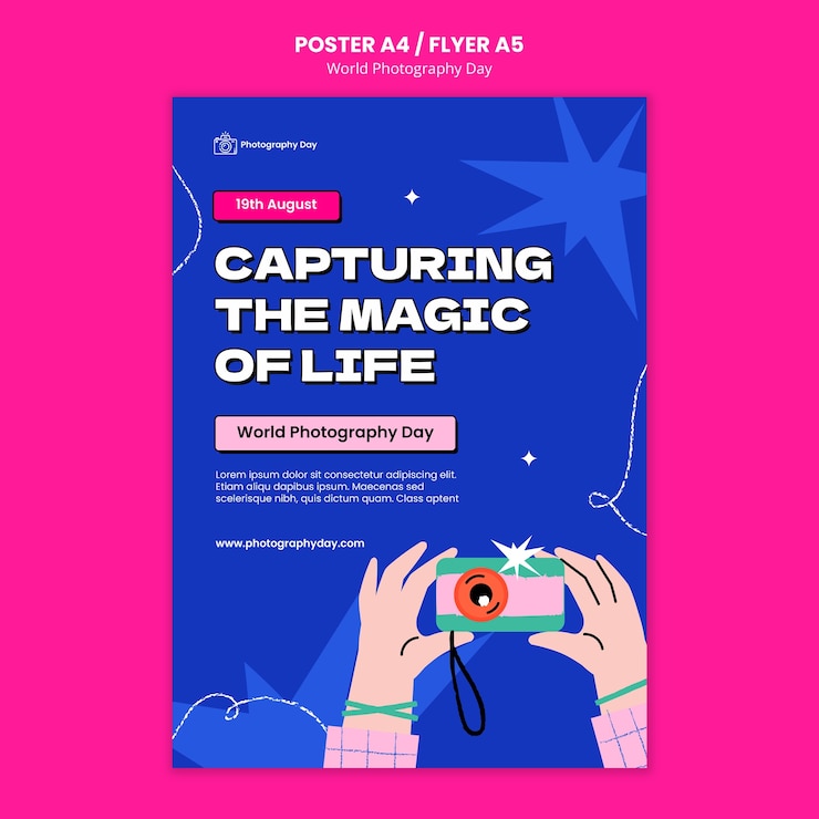 PSD gratuito modello di poster per la giornata mondiale della fotografia
