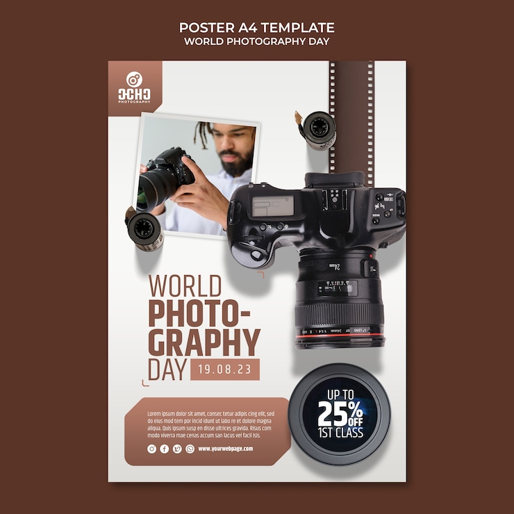 PSD gratuito modello di poster per la giornata mondiale della fotografia