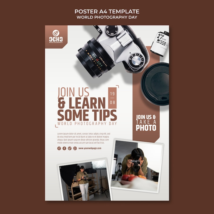 PSD gratuito modello di poster per la giornata mondiale della fotografia