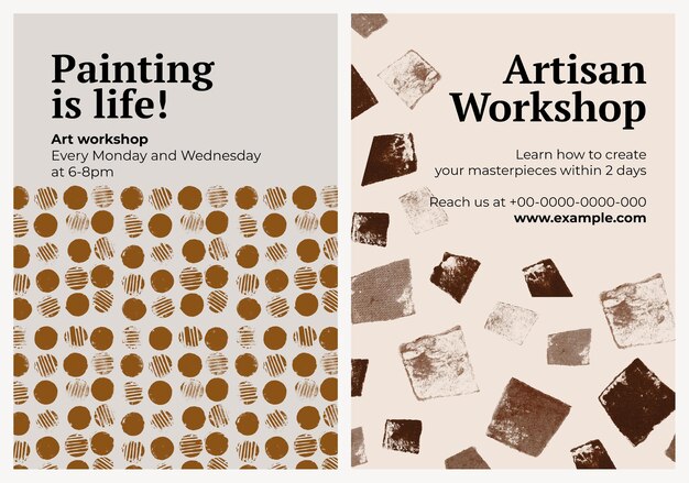 Modello di poster per laboratorio artistico psd con set di stampa a blocchi