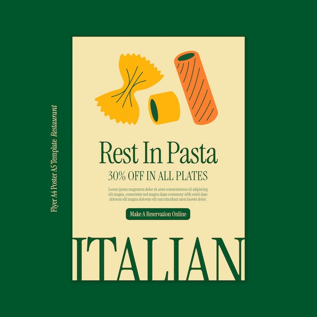 Modello di poster per ristorante italiano dal design piatto