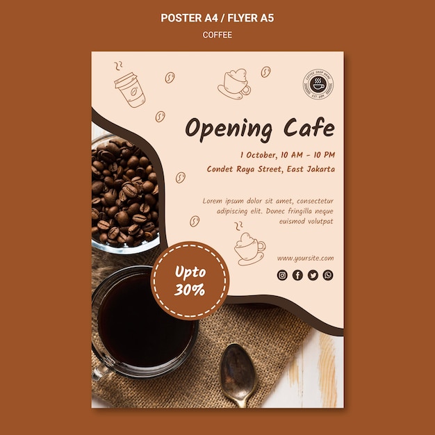 Modello di poster pubblicitario di caffetteria