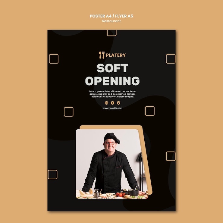 PSD gratuito modello di poster ristorante apertura morbida