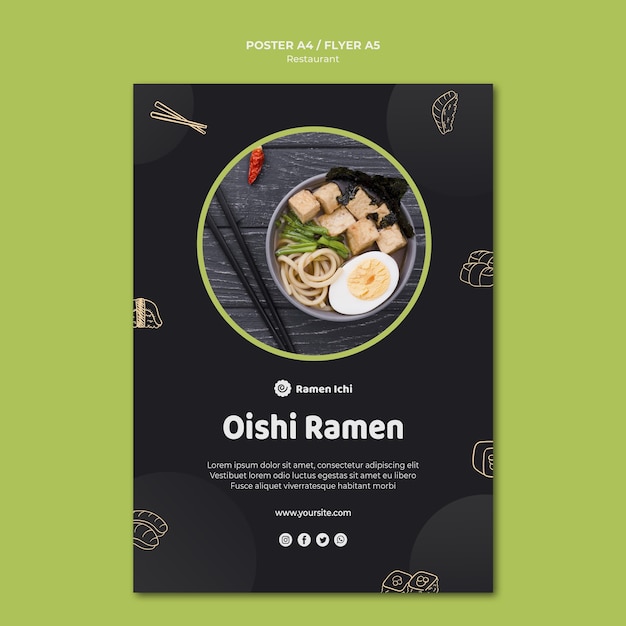 Modello di poster ristorante oishi ramen