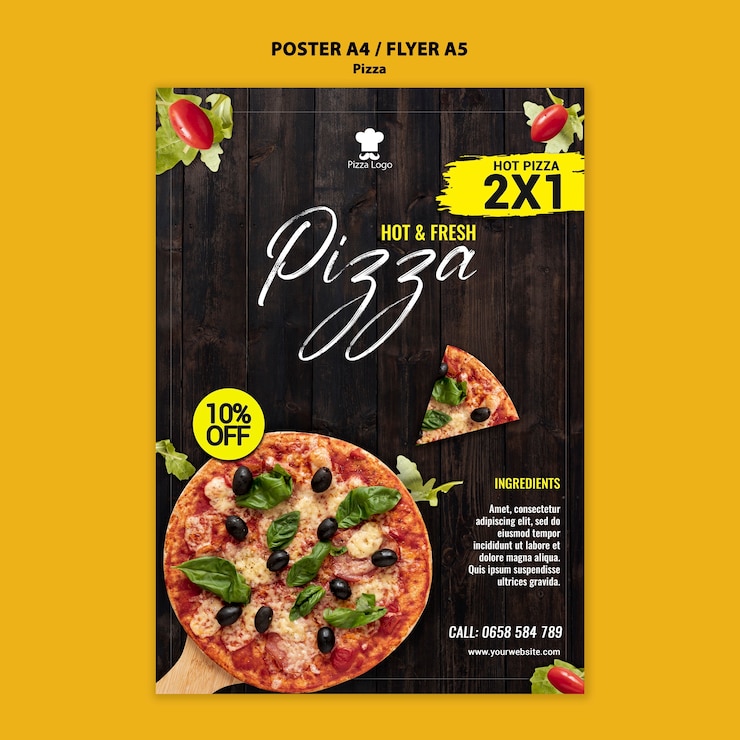 PSD gratuito modello di poster ristorante pizzeria