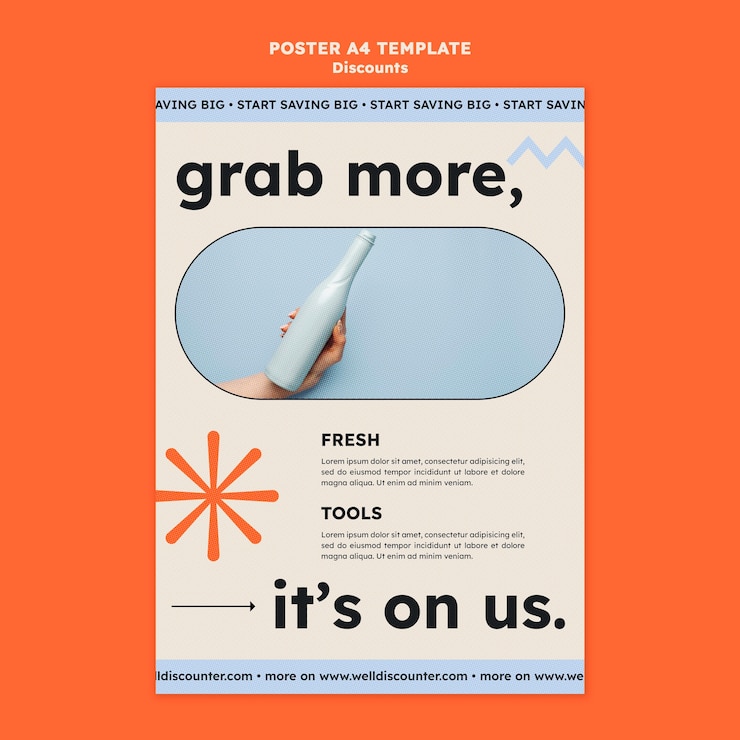 PSD gratuito modello di poster sconto design piatto