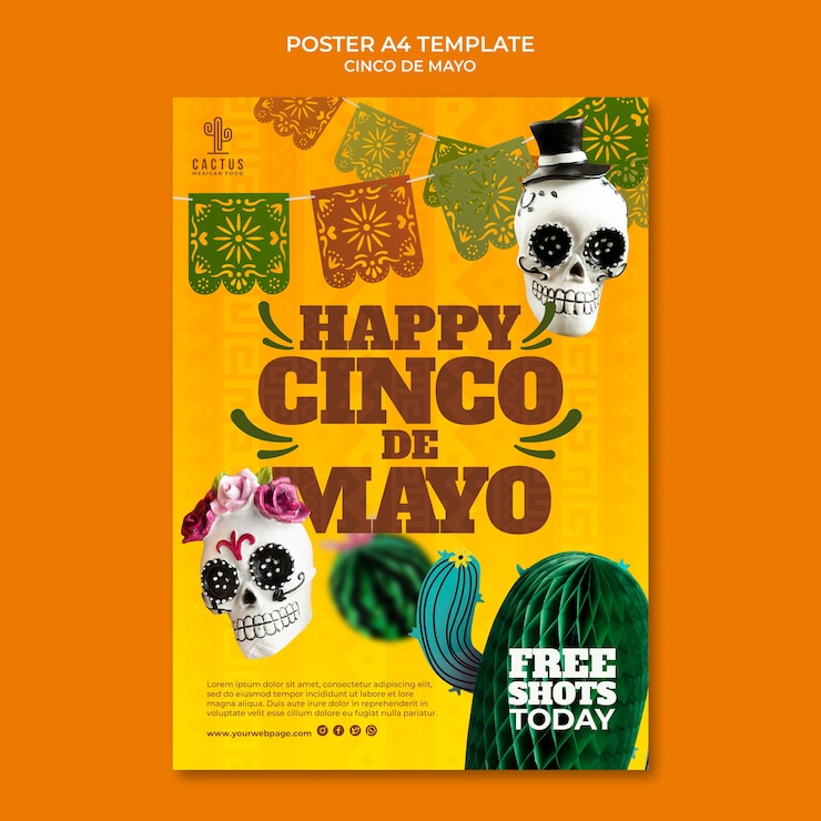 PSD gratuito modello di poster verticale cinco de mayo con cactus