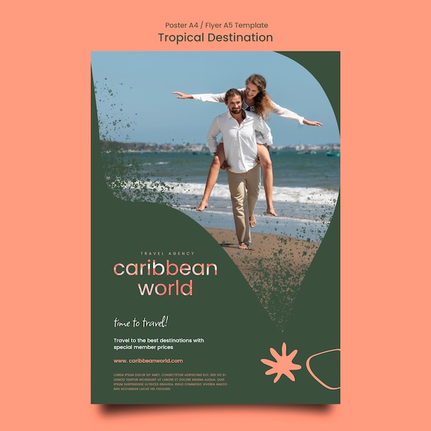 Modello di poster verticale con stile di viaggio e vegetazione