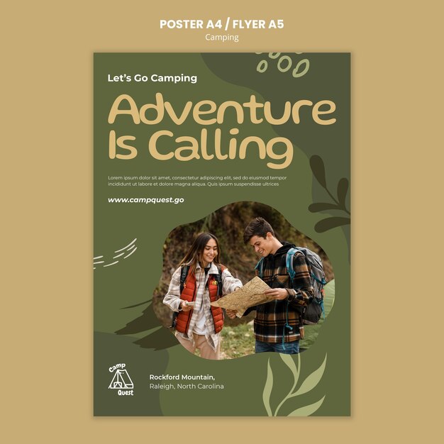 Modello di poster verticale da campeggio con vegetazione