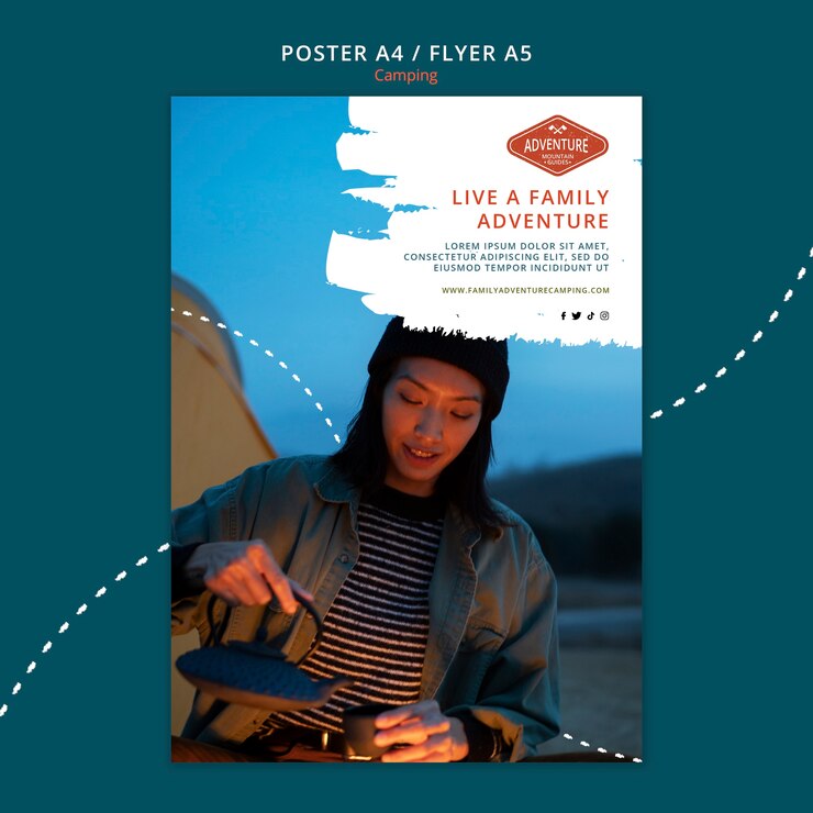 PSD gratuito modello di poster verticale da campeggio