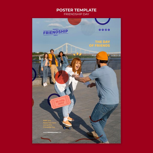 Modello di poster verticale del giorno dell'amicizia con design a cerchi