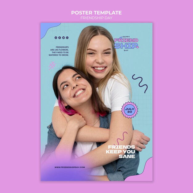 Modello di poster verticale del giorno dell'amicizia con scarabocchi astratti