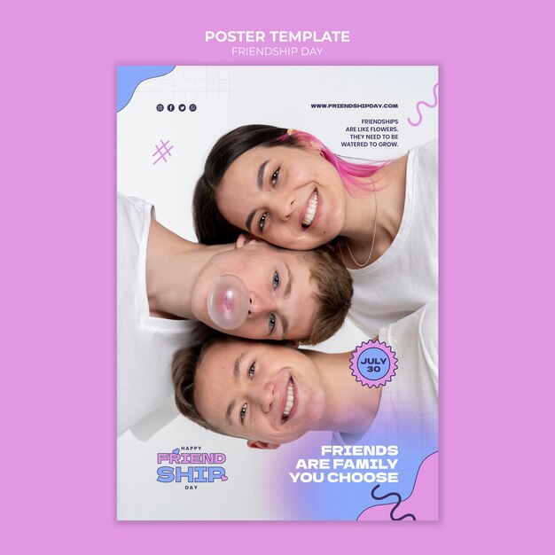 Modello di poster verticale del giorno dell'amicizia con scarabocchi astratti
