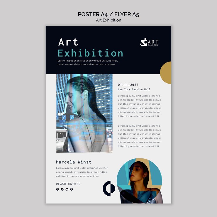 PSD gratuito modello di poster verticale della galleria della mostra d'arte