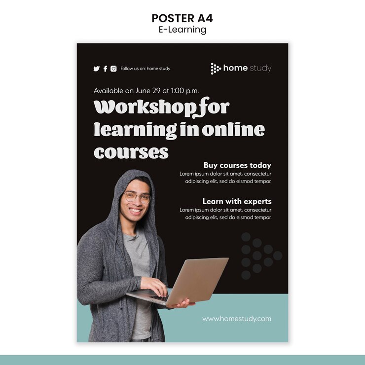 PSD gratuito modello di poster verticale di e-learning