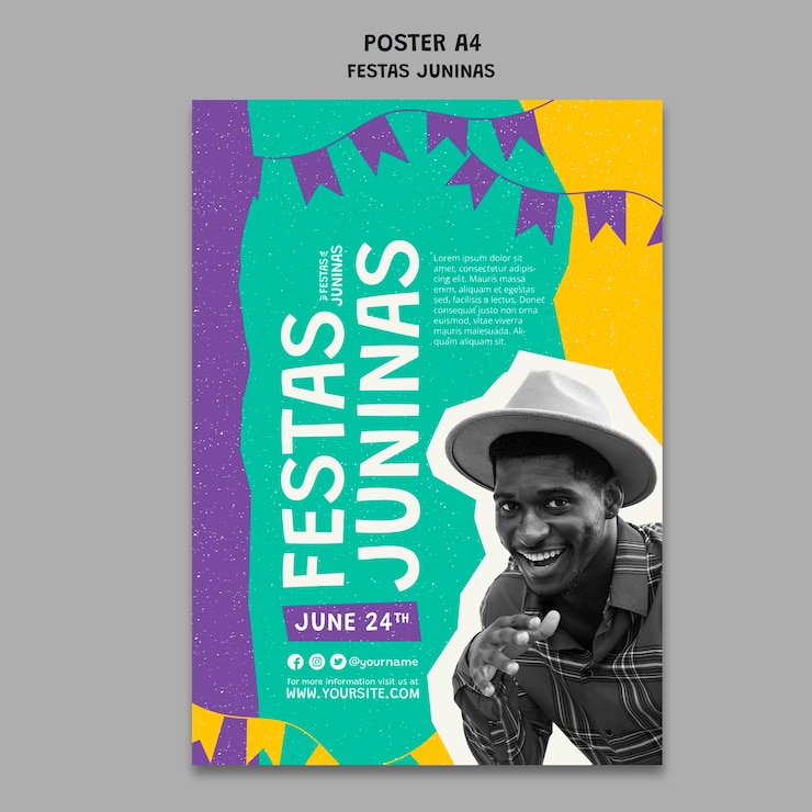 PSD gratuito modello di poster verticale festas juninas in stile ritaglio di carta