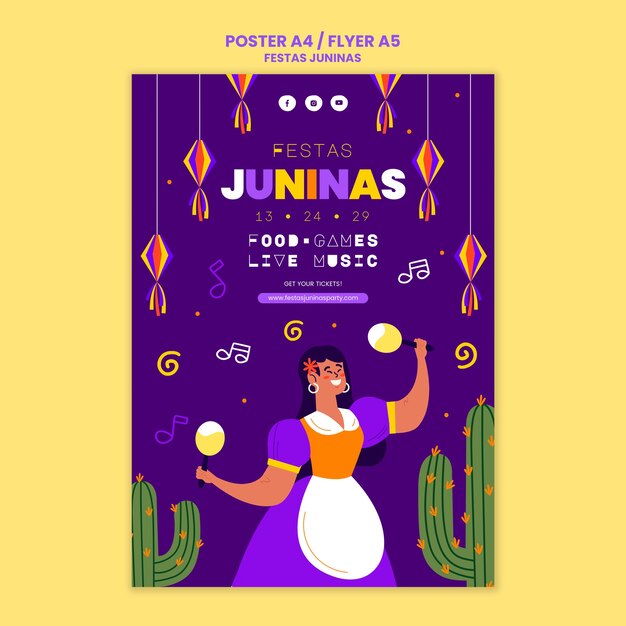Modello di poster verticale Festas juninas
