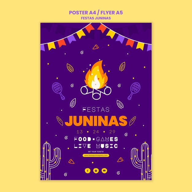 Modello di poster verticale Festas juninas