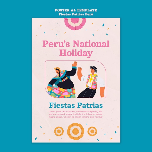 Modello di poster verticale Fiestas patrias con persone che ballano e festeggiano