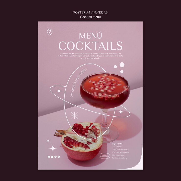 PSD gratuito modello di poster verticale menu cocktail fruttato